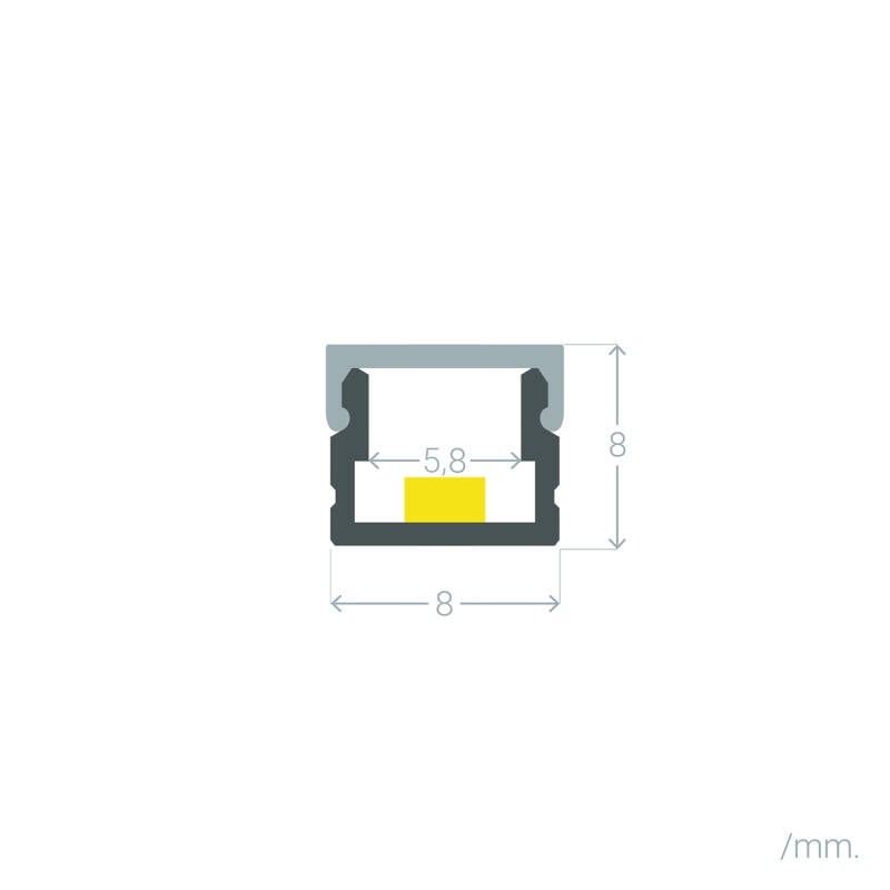 Perfil Aluminio Superficie 2m para Tira LED hasta 6 mm