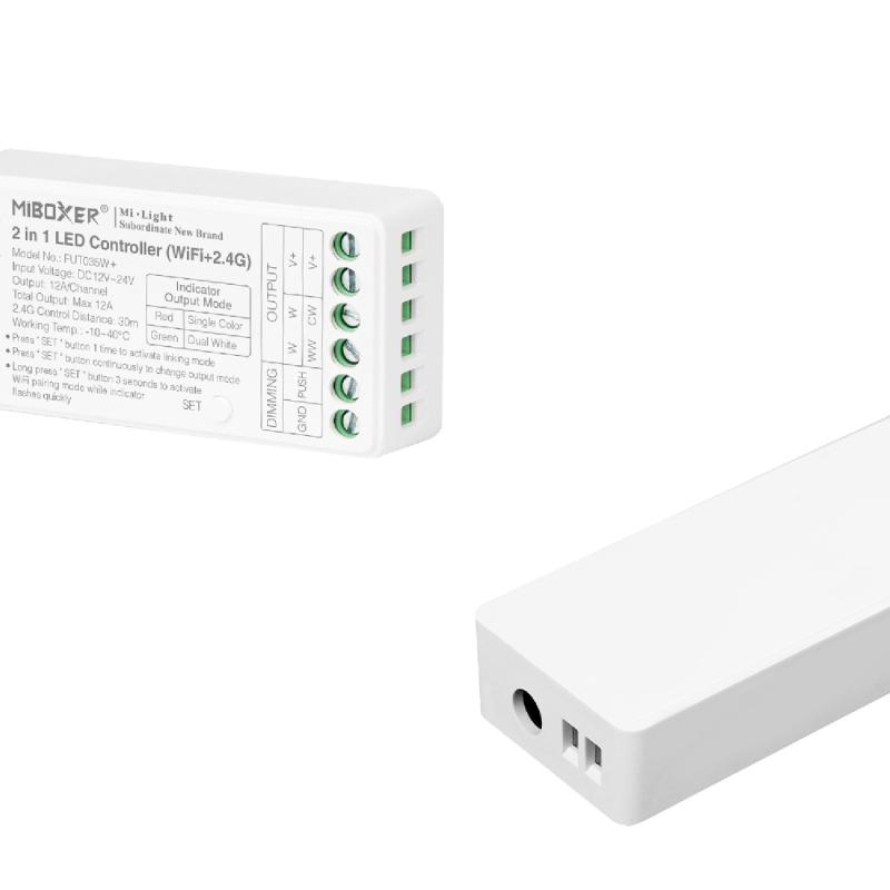 Controlador Regulador Wifi LED Monocolor/CCT 12/24V DC MiBoxer FUT035W+ Compatible con Pulsador