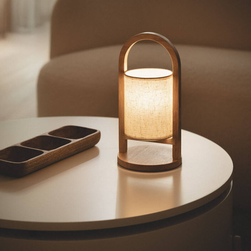 Lámpara de Mesa LED Portátil Madera con Batería USB Recargable Fragosa