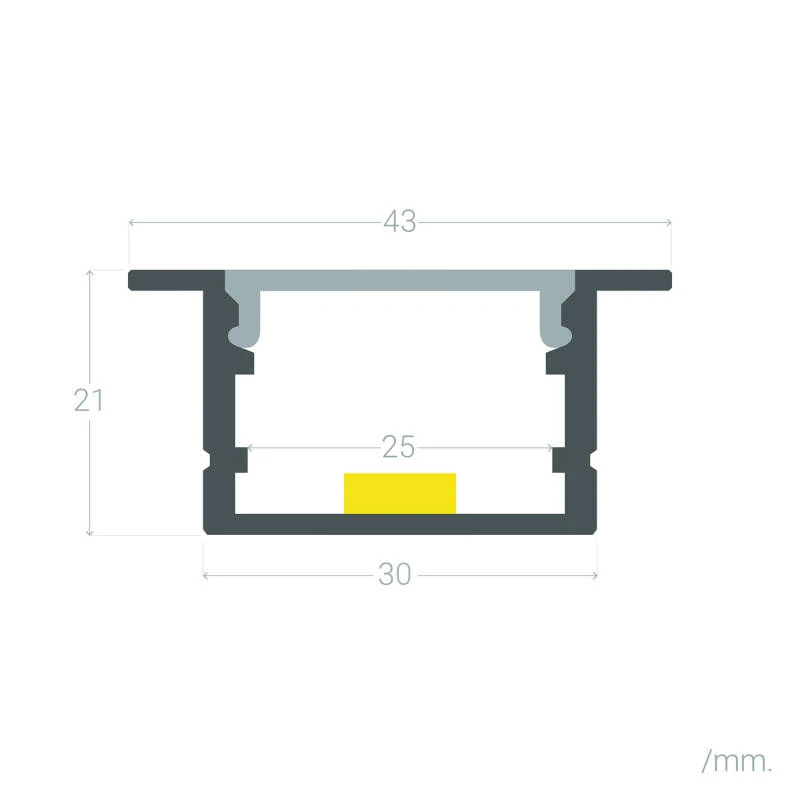 Perfil Aluminio Empotrable para Tiras LED hasta 25 mm