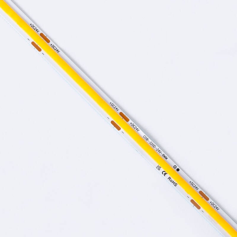 Tira LED 24V COB 320 LED/m Bobina 20m 11W/m 1100lm/m Ancho 8mm Corte 10cm IP20 CRI90