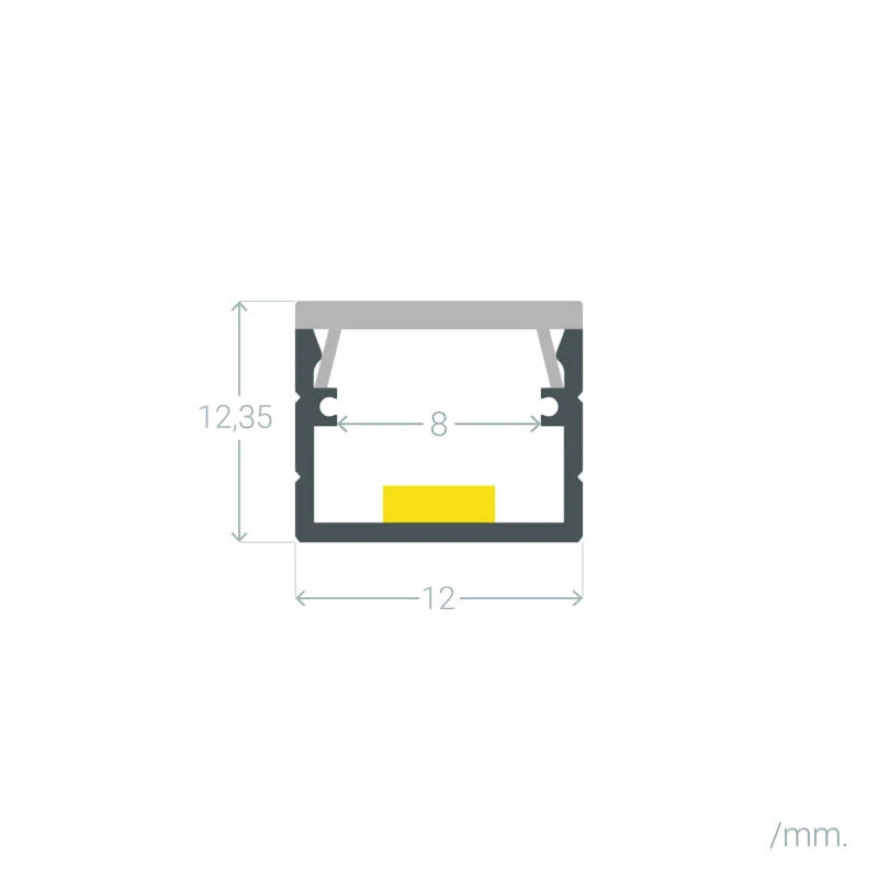 Perfil Aluminio Superficie 2m para Tira LED hasta 8 mm