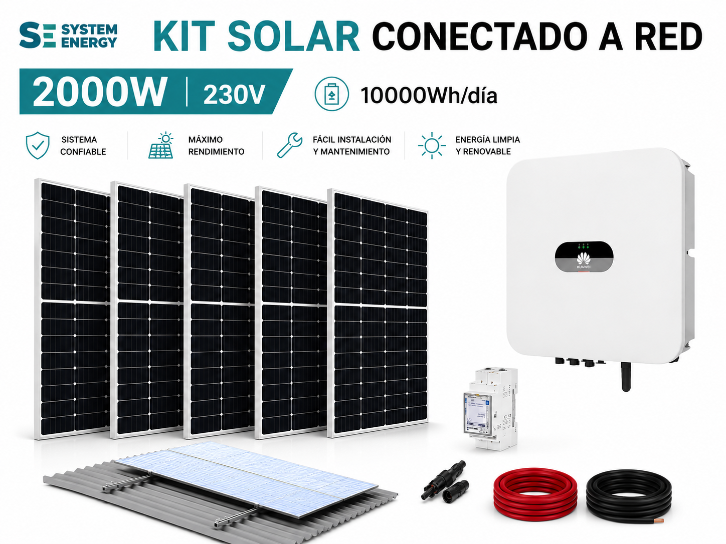 Kit Autoconsumo Fotovoltaico Huawei 2000W 10000Whdia