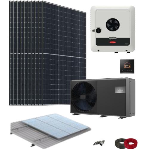 Kit Aerotermia Placas Solares 10kW y Bomba de Calor 8kW Midea R290 con ACS 180L para 130m2