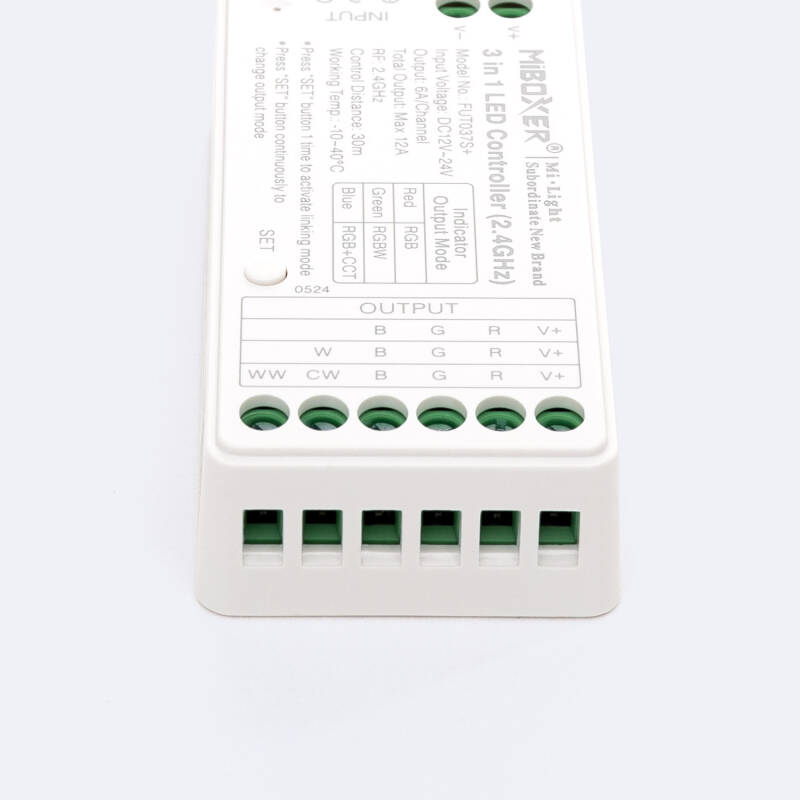 Controlador Regulador 3 en 1 LED RGB/RGBW/RGB+CCT 12/24V DC MiBoxer FUT037S+