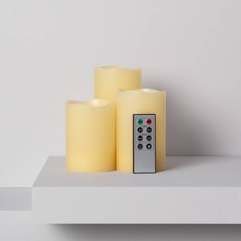 Pack de 3 Velas LED Cera Natural con Control Remoto