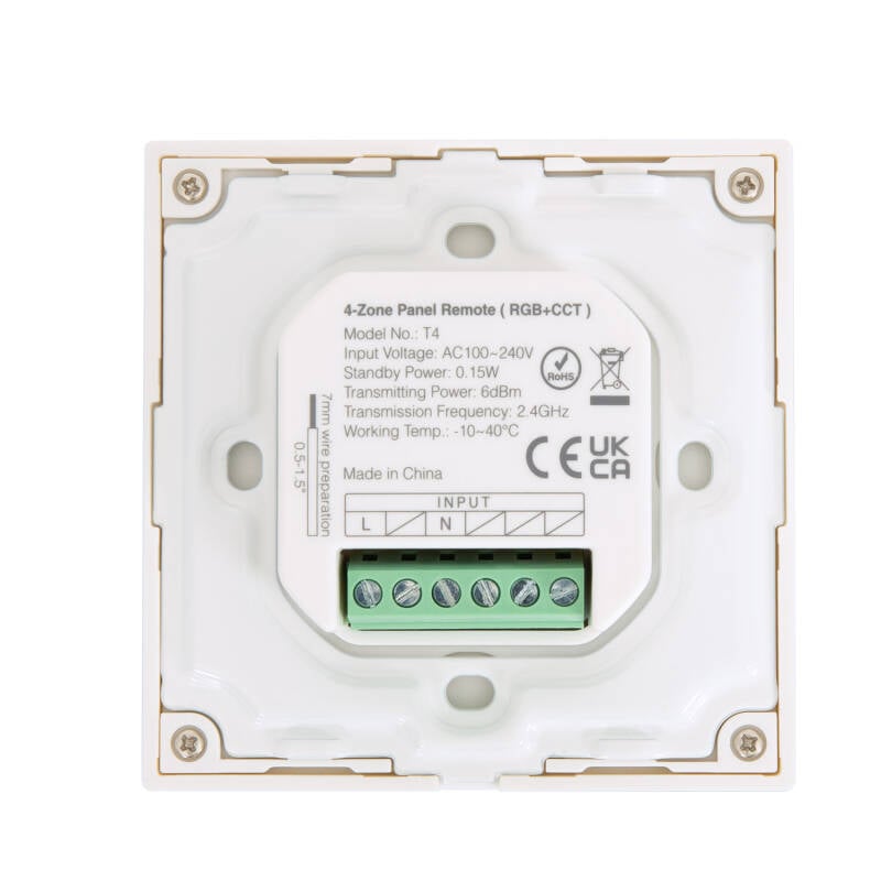 Mando RF 220-240V AC de Pared para Regulador LED RGB+CCT 4 RF Zonas MiBoxer T4