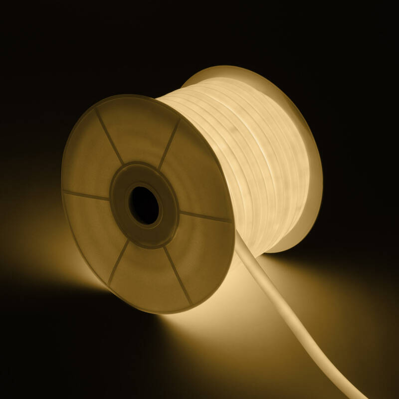 Tira LED Neón Regulable 220V BOBINA 50m Blanco Cálido Circular 360 9W/m Corte 100cm IP67