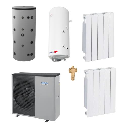 Kit Aerotermia con Radiadores Domusa Dual Clima 12HT 12kW R290 para 150m2