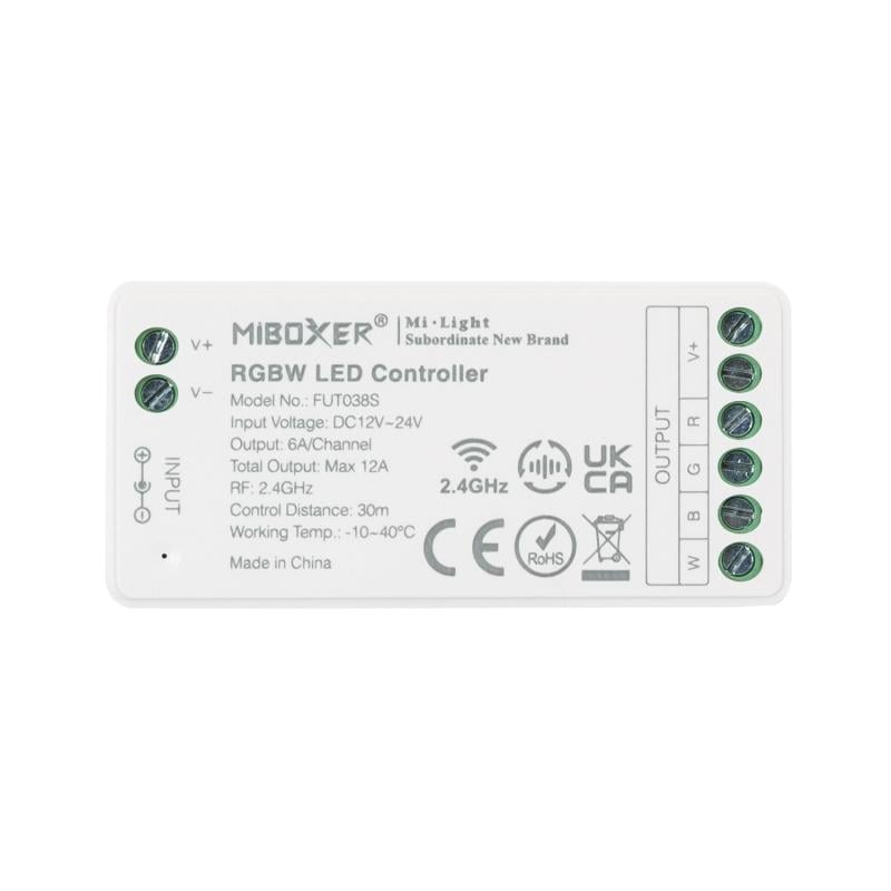Controlador Regulador RGBW 12/24V DC + Mando RF 8 Zonas MiBoxer