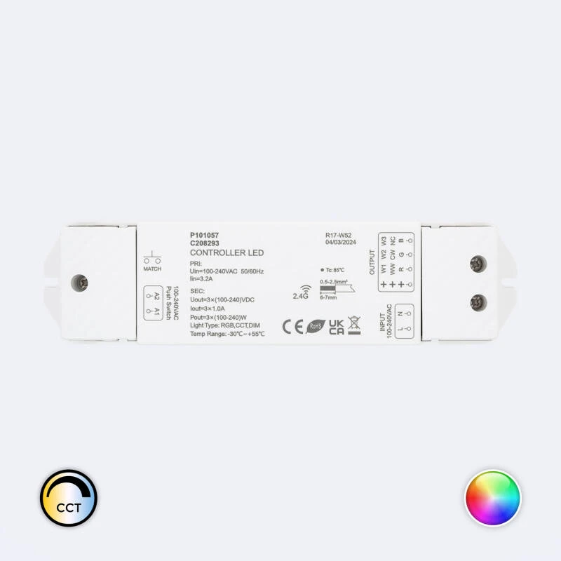 Controlador Tira LED 220V Monocolor/CCT/RGB SKYDANCE S3 Compatible con Pulsador y Mando RF