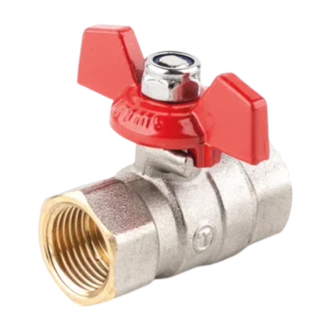 Válvula de esfera Tuller Teknik de latón mando mariposa conexión rosca H 1/2" PN30 con retención