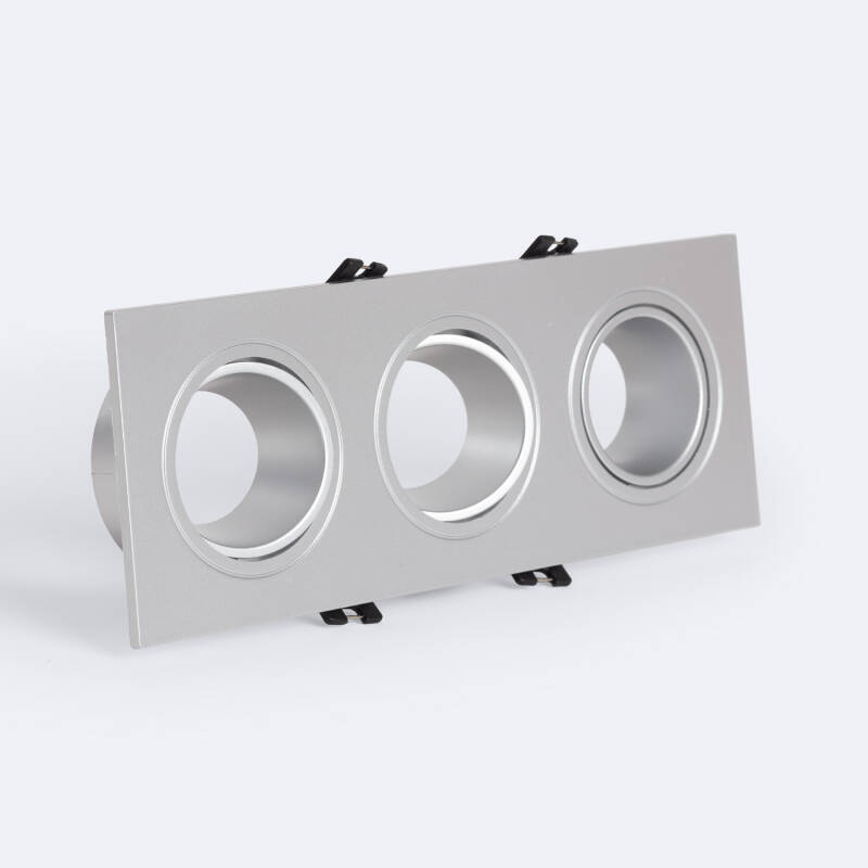 Aro Downlight Cuadrado Basculante para tres Bombillas LED GU10 / GU5.3 Corte 75x235 mm