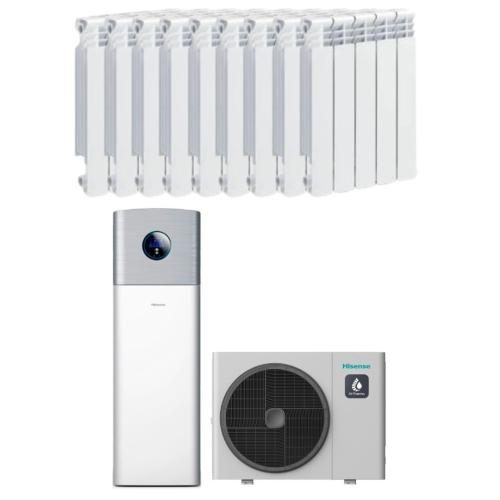 Kit Aerotermia con Radiadores Aluminio 14kW Hisense Hi-Therma para 140m2