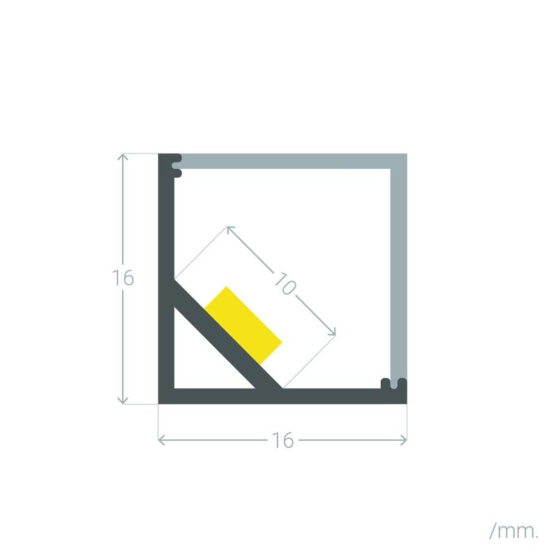 Perfil Aluminio Esquina Tapa Recta 2m para Tira LED hasta 10mm