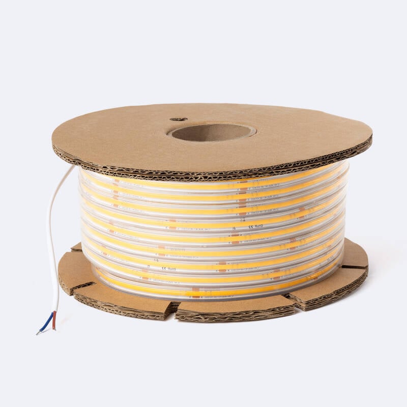 Tira LED Regulable 220V COB Autorrectificada 560 LED/m BOBINA 50m 14W/m 1250lm/m SILICONE FLEX IC-2P Ancho 10mm Corte 10cm IP65