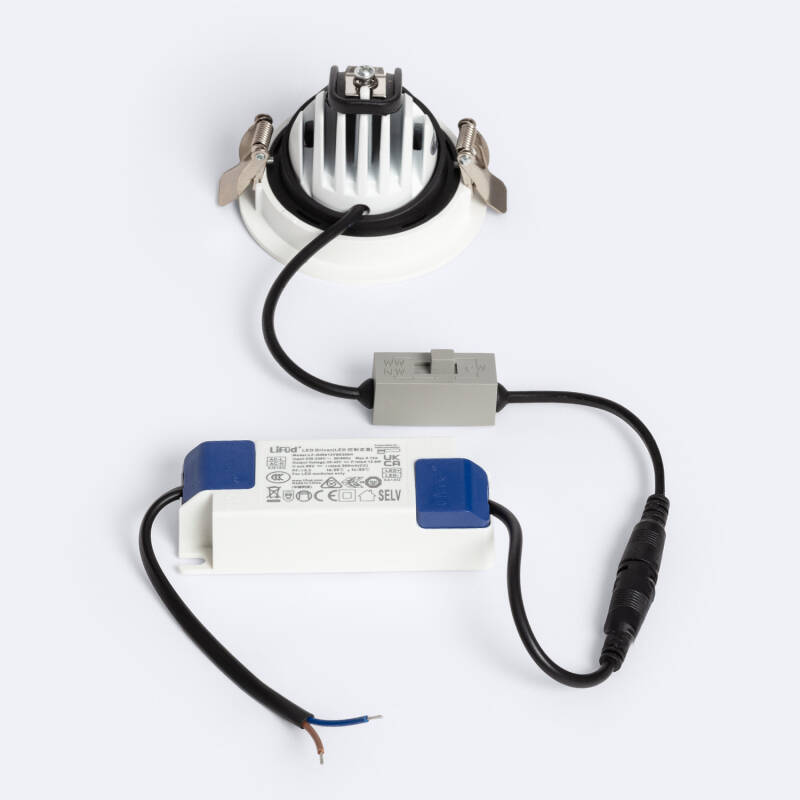 Downlight LED 10W Circular Direccionable Chip OSRAM CCT Seleccionable 120 lm/W LIFUD Corte Ø 80 mm
