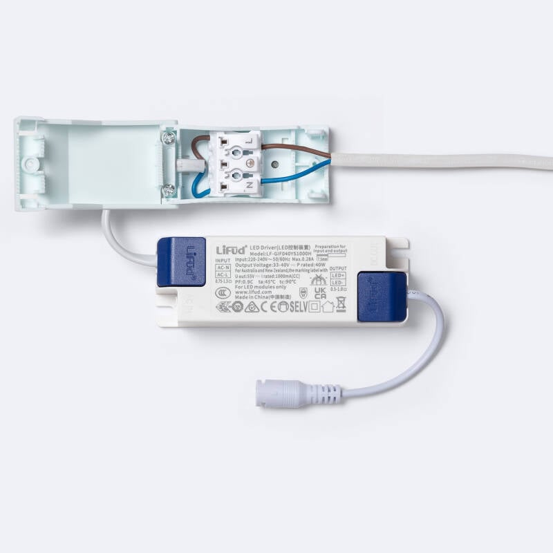 Driver LIFUD 220-240V Salida 33-40V 1000mA 40W LF-GIF040YS1000H con Caja de Conexiones Rápidas