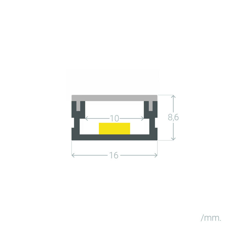 Perfil Aluminio Superficie 2m para Tira LED hasta 10 mm