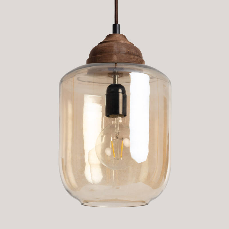 Lámpara Colgante Madera y Cristal Amber Dallas  ILUZZIA