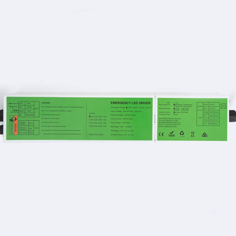 Driver Emergencia para Campana LED 0-10V Salida 120V AC con Batería 180 minutos