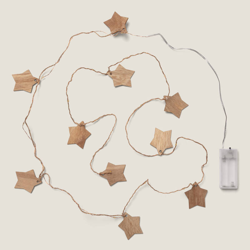 Guirnalda de Luces LED Estrella Madera con Batería 2,2m