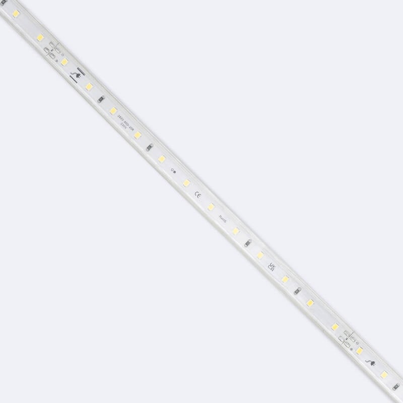 Tira LED Regulable 220V SMD 60 LED/m Blanco Cálido 6W/m 600lm/m Ancho 12mm Corte 20cm IP65 a Medida