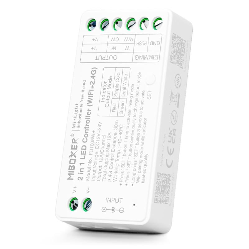 Controlador Regulador Wifi LED Monocolor/CCT 12/24V DC MiBoxer FUT035W+ Compatible con Pulsador