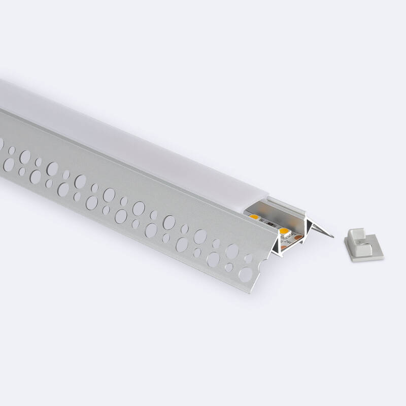 Perfil Aluminio Integrado en Escayola/Pladur Esquina Arista para Tira LED hasta 15 mm