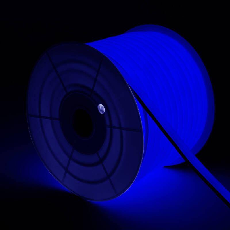 Tira LED Neón Regulable 220V BOBINA 50m Azul Semicircular 180 9W/m Corte 100cm IP67