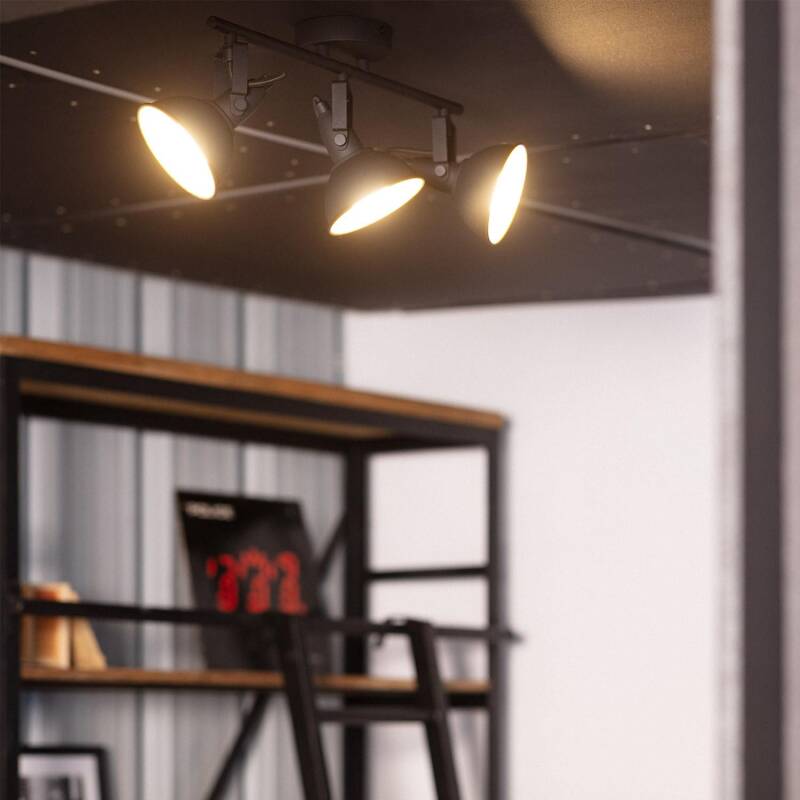 Lámpara de Techo Orientable Aluminio 3 Focos Negro Emer