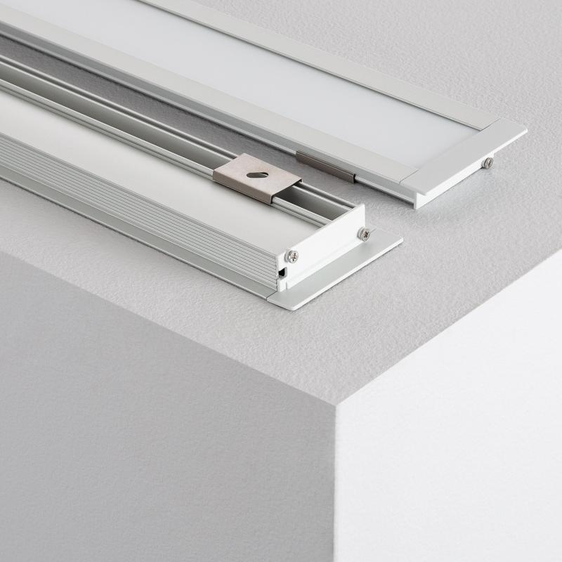 Perfil Aluminio Empotrable 1m con Luz Difusa para Tiras LED hasta 10 mm