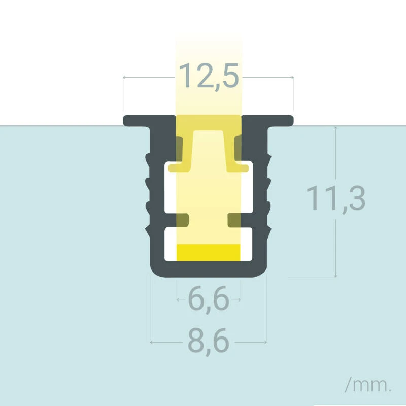 Perfil Aluminio Empotrable 2m para Tira LED hasta 6 mm