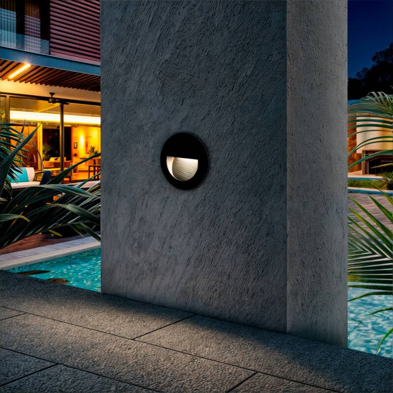Baliza Exterior LED 3W Empotrable Pared Circular Negro Olite