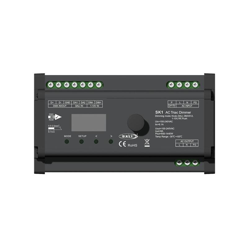 Controlador Regulador OLED 5 en 1 Multi-protocolo DMX/DALI/1-10V Compatible con Pulsador y Mando RF SKYDANCE SK1