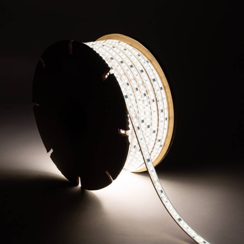 Tira LED Regulable 220V SMD Autorectificada 120 LED/m BOBINA 50m 17W/m 2040lm/m SILICONE FLEX IC-2P Ancho 12mm Corte 10cm IP65