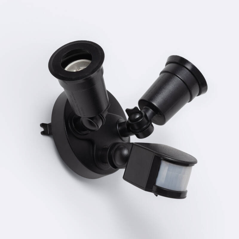 Sensor de Movimiento PIR Crepuscular 180º de Pared Exterior IP44 para Dos Bombillas E27