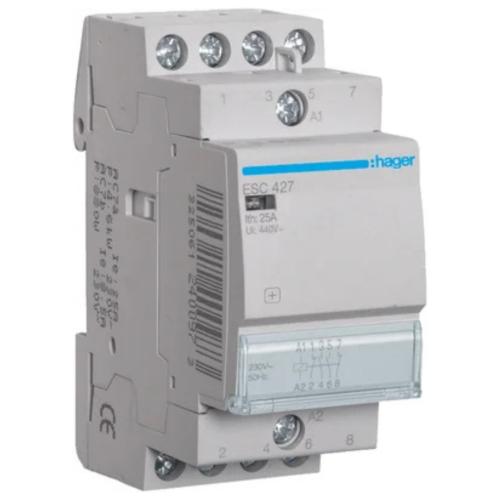 Contactor Monofásico Hager 25A 2Na 2NC 230V AC ESC427
