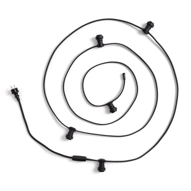 Guirnaldas para Exterior IP44 Cable Eléctrico Plano con Portalámparas E27 a Medida Negro