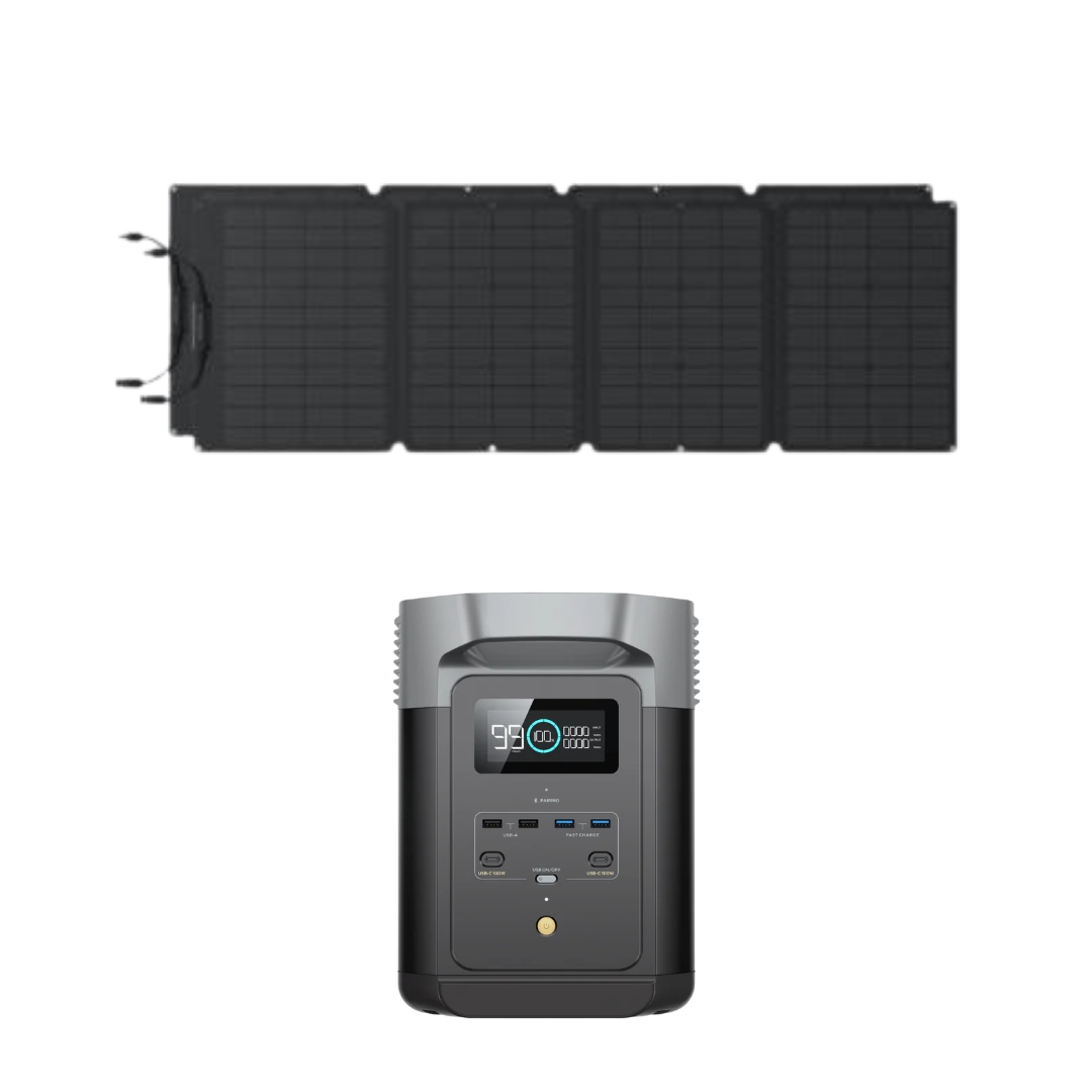 Kit Solar Portátil 12V Ecoflow con Pack 2 Paneles Solares Portátiles 400W y Estación de Energía Delta 2