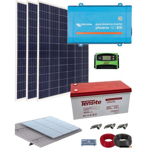Kit Solar Vivienda Aislada con AGM 800W 12V 3000Whdia