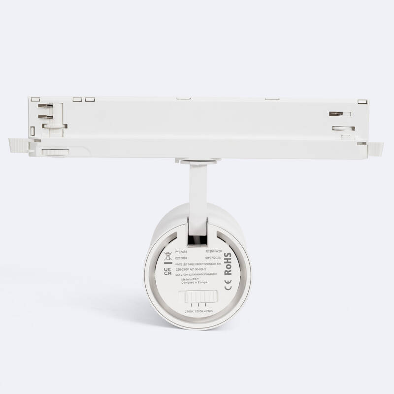 Foco Carril LED Trifásico 30W Fasano Cilindro Bisel CCT Seleccionable Regulable DALI Blanco