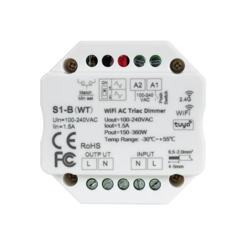 Regulador LED WIFI TRIAC Compatible con Pulsador y Mando RF SKYDANCE S1-B(WT)