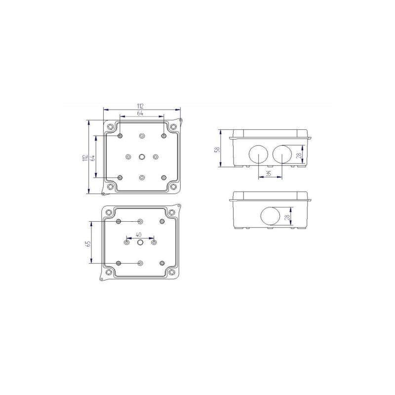 Caja de Empalme y Derivación Estanca de Superficie IP55 113x113x60 mm