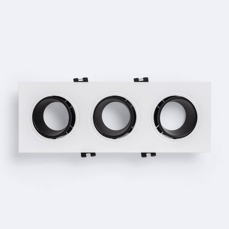 Aro Downlight Cuadrado Basculante para tres Bombillas LED GU10 / GU5.3 Corte 75x235 mm