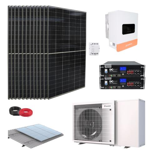 Kit Aerotermia con Placas Solares Suntaic 6kW con bomba de calor Daikin Monobloc 5,9kW y baterias de litio 10kWh