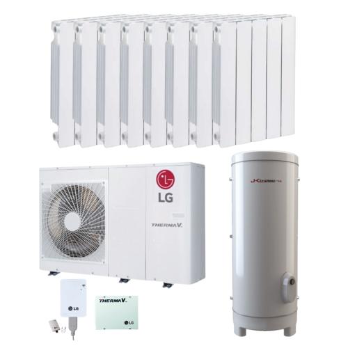 Kit Aerotermia con Radiadores Aluminio 12kW R32 LG Therma con ACS 500L para 150m2