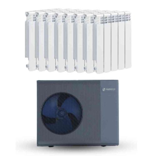 Kit Aerotermia con Radiadores 14kW Suneco Alta Temperatura para 180m2 y material de instalación