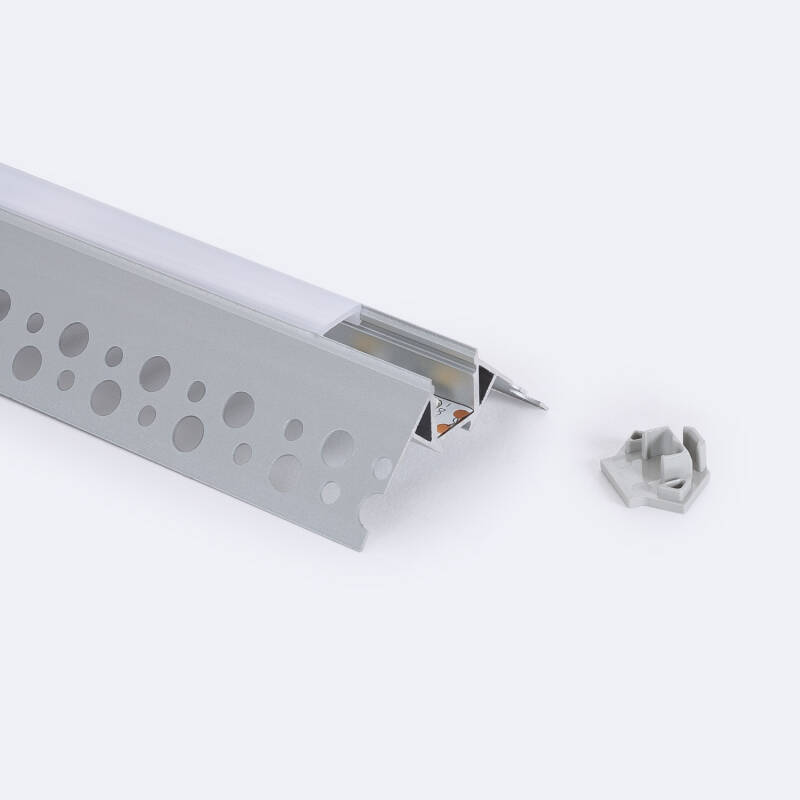 Perfil Aluminio Integrado en Escayola/Pladur Esquina Arista Tira LED hasta 9 mm