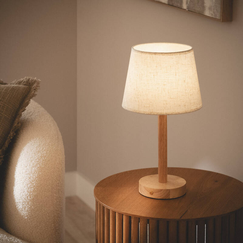 Lámpara de Mesa LED Portátil Madera con Batería USB Recargable Rowy